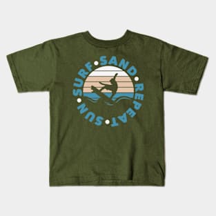 Sun surf sand repeat Kids T-Shirt